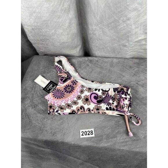 Salt + Cove Printed One-Shoulder Tie Side-Shirred Bikini Top Juniors XS Multi - Picture 6 of 6